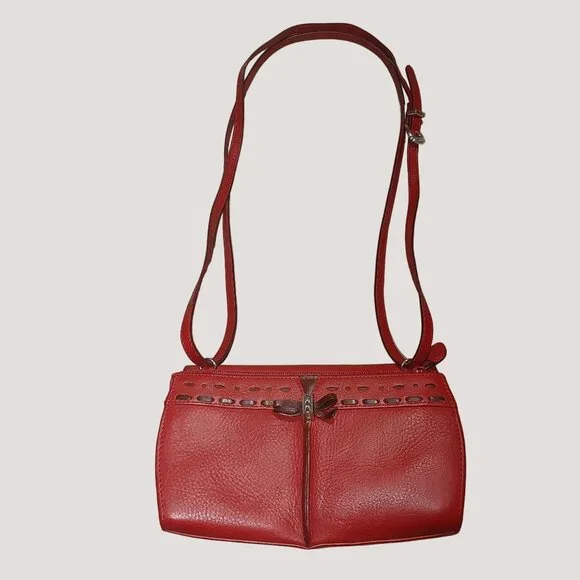 Brighton Retired Lipstick Red Leather Purse Crossbody Organizer Embellishment